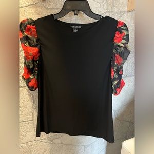 Cute Black Floral Work Blouse!!